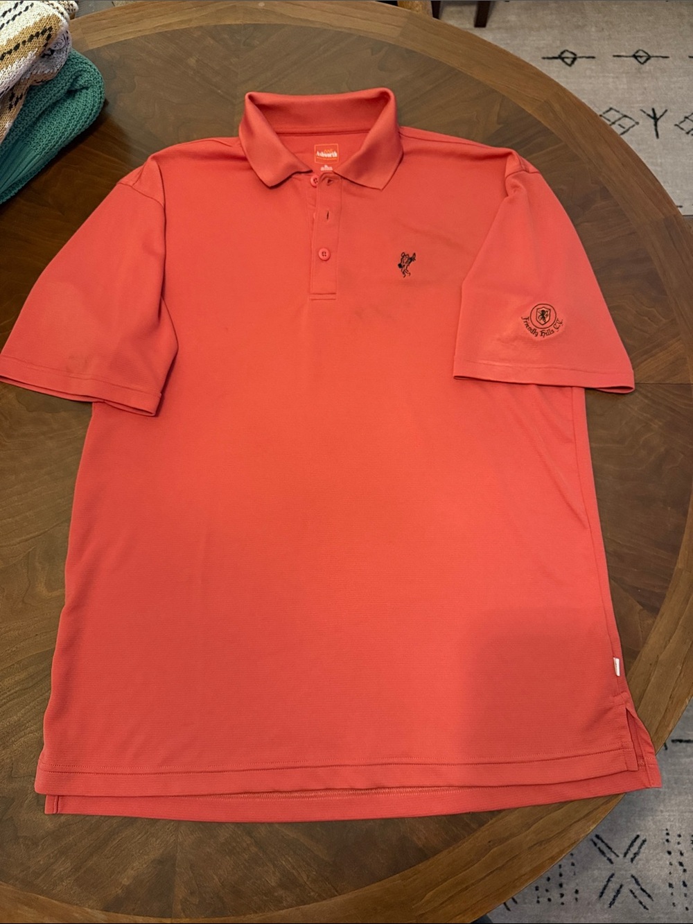 Ashworth Men's Coral-Red Polo with Embroidered Crest